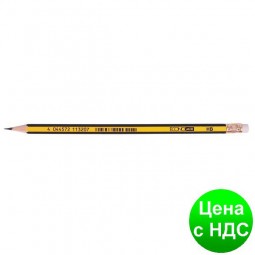 Карандаш чернографитный ECONOMIX НВ корпус черно/желтый, заостренный с резиной E11320