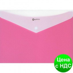 Папка-конверт А4 непрозрачная  на кнопке Optima, 2 отделения, 180 мкм, фактура "Вишиванка", розовая O35206-09