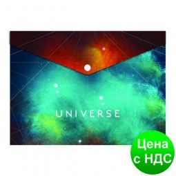 Папка-конверт А4 непрозрачная  на кнопке Optima "Universe", 180 мкм, ассорти O35210