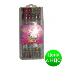 Набір гелевих ручок з блискітками "Дісней" HY-006-12 "Hello Kitty" 12кол. (у футлярі)