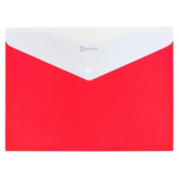 Папка-конверт А4 непрозора на кнопці Optima, 180 мкм, фактура "СМУГА", червона