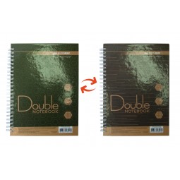 Записна книга DOUBLE А5, на пружині, 96арк., клітинка, тверда ламінована обкладинка, зелено-коричневий