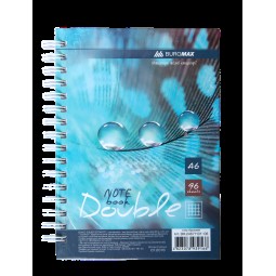 Записна книга DOUBLE А6, на пружині, 96арк., клітинка, тверда ламінована обкладинка, бірюзовий