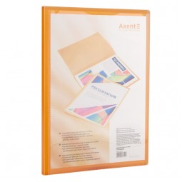 Дисплей-книга с карманом, А4, 20 файлов, прозрачная оранжева