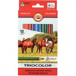 Карандаши цветные TRIOCOLOR Jumbo "Horses" , 12 цв