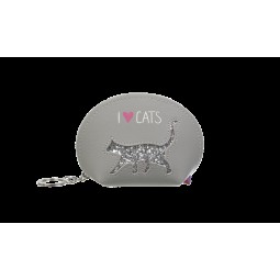 Кейс для монет CAT LOVER,12,5x8,5x4,5 см, серый (декор: глиттерный кот)