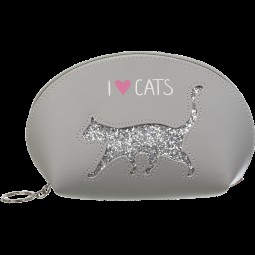 Пенал CAT LOVER, 21x12x8 см, серый (декор: глиттерный кот)