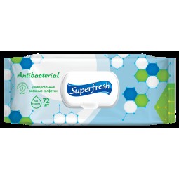 Серветки вологі "Superfresh" Антибактеріальні з клапаном, 72 шт