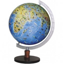 Глобус общегеографическая с животными без подсветки 320 мм на деревянной подставке (4820114952561)