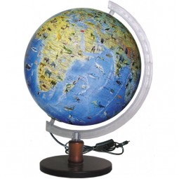 Глобус общегеографическая с животными с подсветкой 320 мм на деревянной подставке (4820114951267)